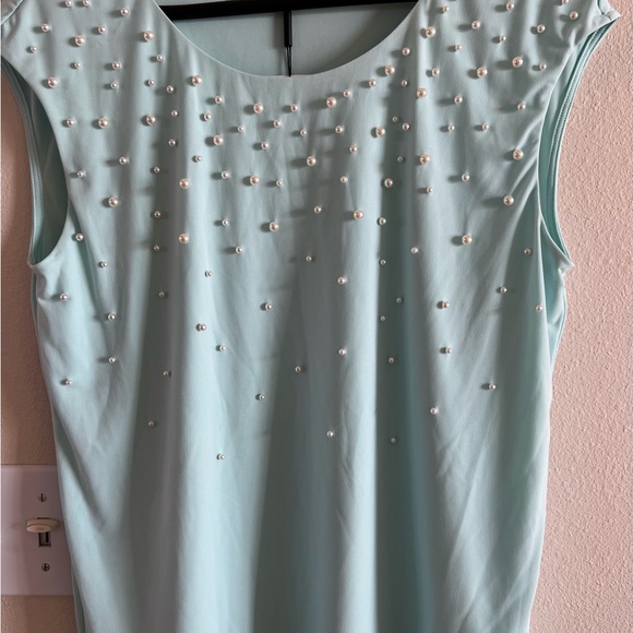 NWT Sleeveless Aqua Calvin Klein Pearl Accented Blouse - Picture 3 of 4